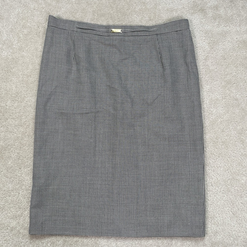 Escada Pencil Skirt Womens 42 Mini Houndstooth Black White Back Slit Wool Blend